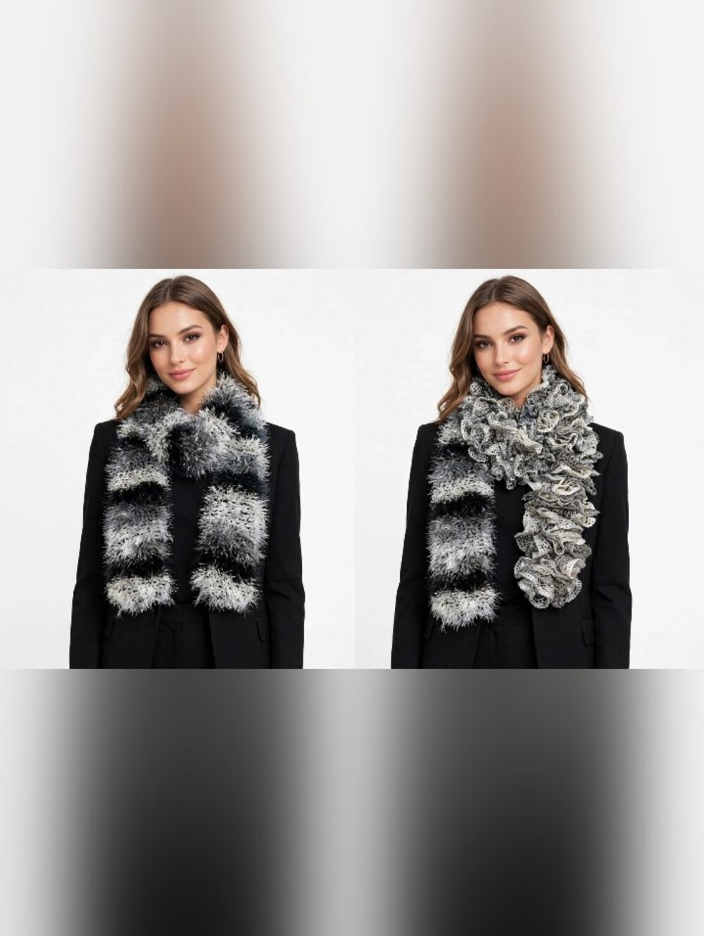 ✨NEW Never Worn 2 Scarves Bundle Silver Sparkly+ Fuzzy Striped